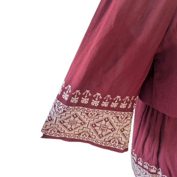 Revolve Tularosa Fiona Off Shoulder Embroidered Burgundy Dress Medium Boho - Picture 6 of 12